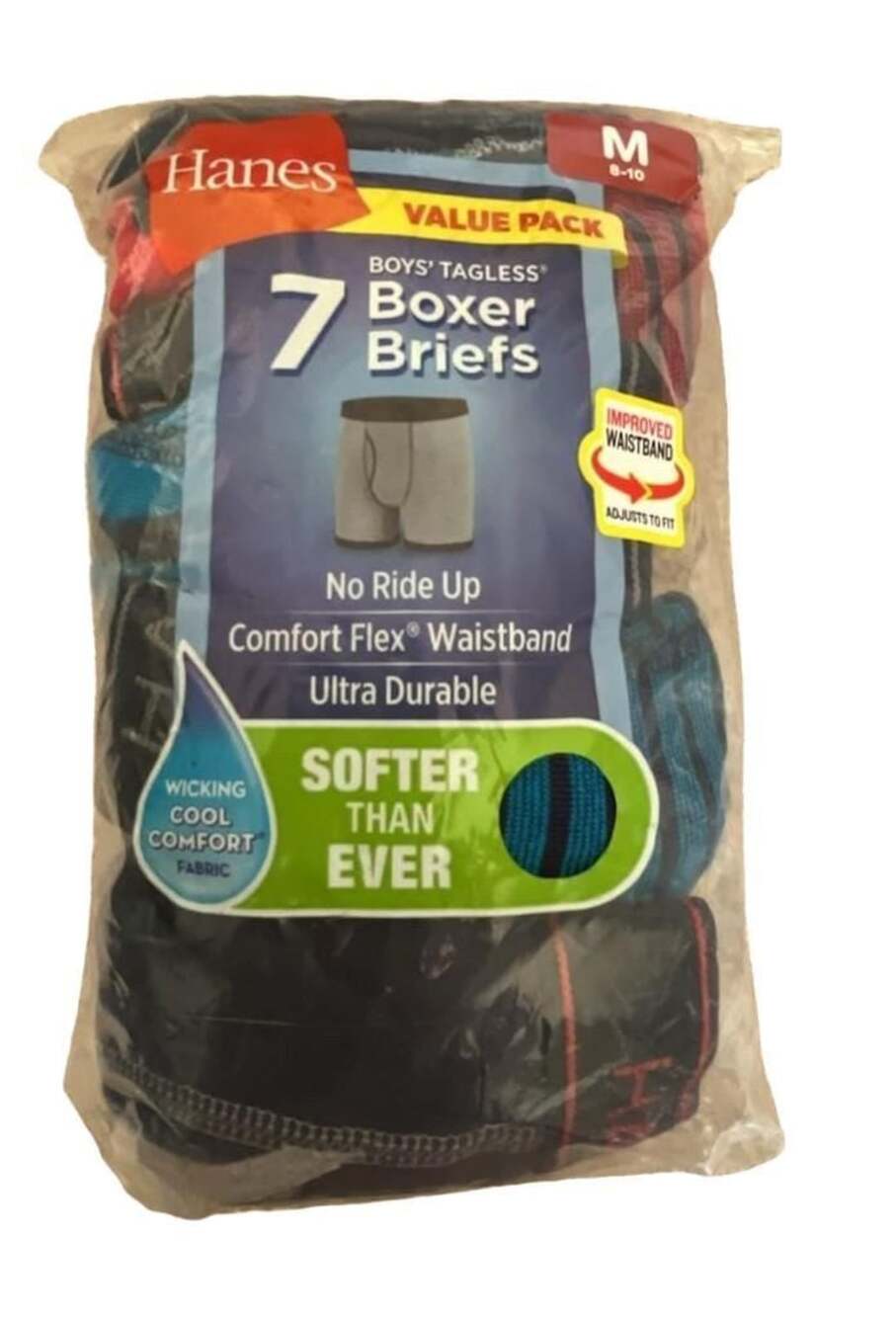 Hanes Boys 7-Pack Tagless Boxer Briefs Size M 8-10